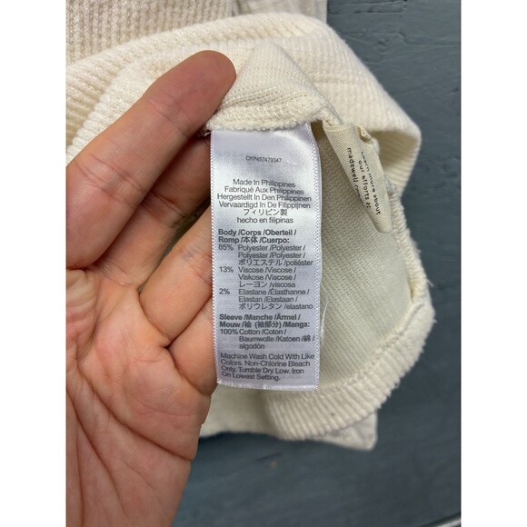 Madewell Sweater Top Women’s Ivory Textured Knit Mixed Fabric Long Sleeve L - Picture 7 of 11